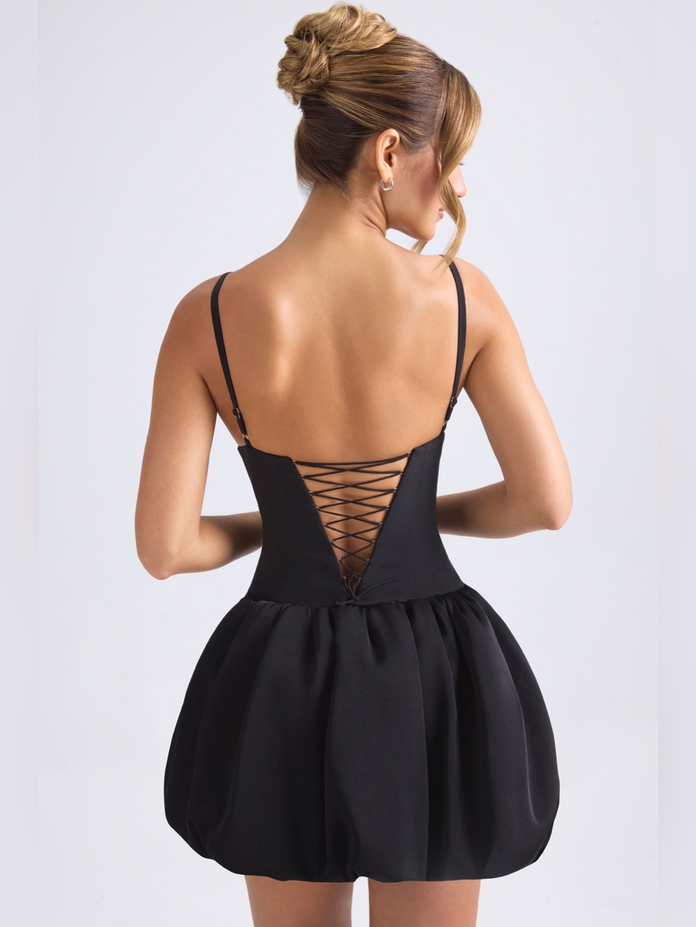 Oh Polly Anahita Black Bubble Hem Corset Lace Up Micro Mini Dress UK10 US6 EUC - Picture 3 of 12